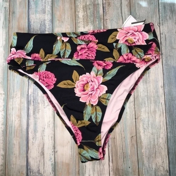 Shade & Shore Floral Tie Black Bikini Bottoms - Picture 2 of 6